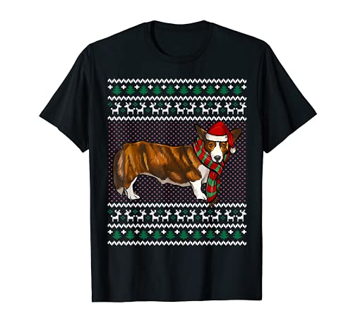 Xmas Cardigan Welsh Corgi Dog Santa Hat Ugly Christmas T-Shirt, Black