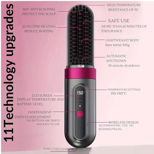 Image of LUFJIKA Cordless Hair Straightener Brush - Straightening Machine Hair Styling Tools & comb straightener for women | Brush Straightener & Pressing Machine Hair for hair straightner (standerd) (Black) (Black)