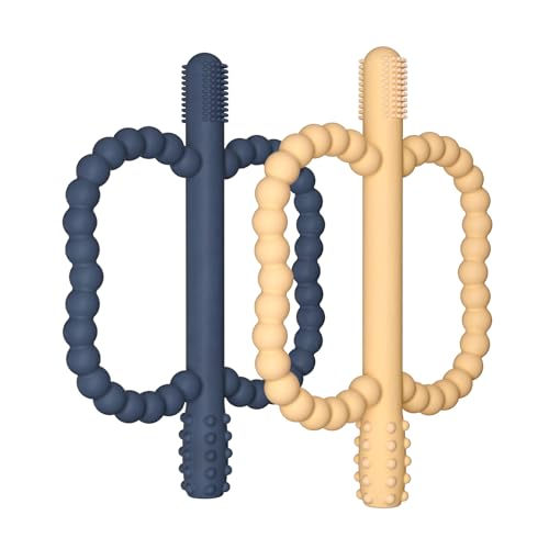 Image of WALULAN 2 Pack Baby Silicone Teething Toys, Teething Sticks for Babies,Silicone teether Tubes for Baby Girl,BPA Free, Soothe Gums for 0-6 3-12 18-36 Months, Newborn Infants Toddler Sensory Chew Toys