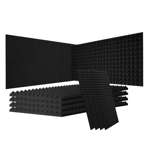 VEVOR Acoustic Foam Panels, 4 Pack 48 x 24 x 2 inches, Pyramid Designed Soundproof Wall Panels, Acoustic Panels,Sound Dampening Absorbing Panels for Studio Wall and Ceiling,Black