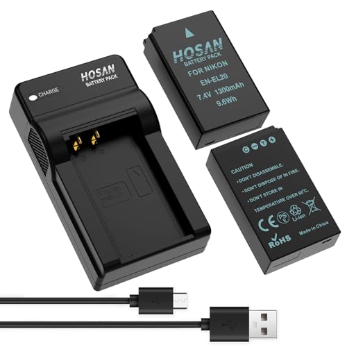 HOSAN EN-EL20 EN-EL20a純正互換 バッテリー 2個 + USB充電器 対応機種 EN-EL20 EN-EL20a Coolpix A Nikon 1 AW1 Coolpix P1000