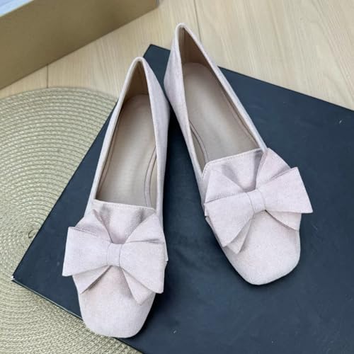 Image of WENJIAZHIZHI Square Toe Bow Ballet Slip-On | Classic Suede Finish,Chic Bow Detail,Effortless Everyday Style,Wedding Party Office,Plus Size Available