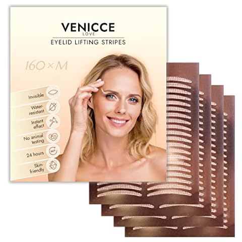 VENICCE LOVE Schlupflider Stripes unsichtbar | Augenlid Stripes | Eyelid Tape | Augen Lifting ohne OP | Augenlidstraffung | Sofort Effekt Schlupflider entfernen | 160 x M Cover