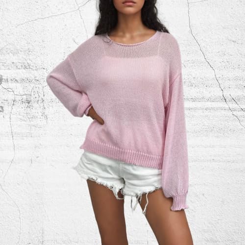 Image of Velius Women Crochet Hollow Out Long Sleeve Lightweight Pullover Sweater
