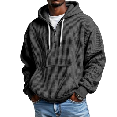 THMENKHT Quarter Zip Hoodie Men Mokaloha Mens Shirts Long Sleeve Waffle Solid Color Sweatshirt Casual Men's Fashion Hoodies & Sweatshirts Work 1/4 Zip Pullover with Pockets Mens Fall Shirts