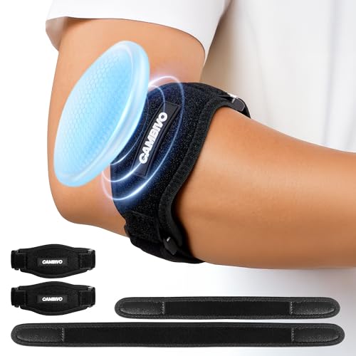 CAMBIVO 2 Pack Tennis Elbow Support Strap Adjustable Forearm Compression Elbow Brace with Support Pad For Repetitive Motion in Tennis Golf & Work Fits Left & Right Arm