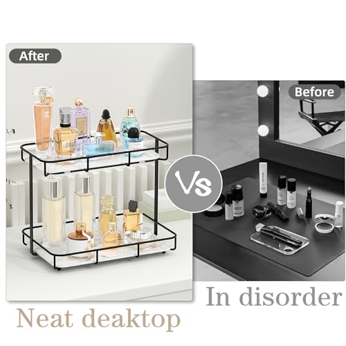 Image of Bathroom Organizer Countertop Perfume Organizer Makeup Organizer Cosmetics Storage Display Rack Vanity Tray Dresser Stainless Steel Gold Shelf White Marble Ceramic Tray