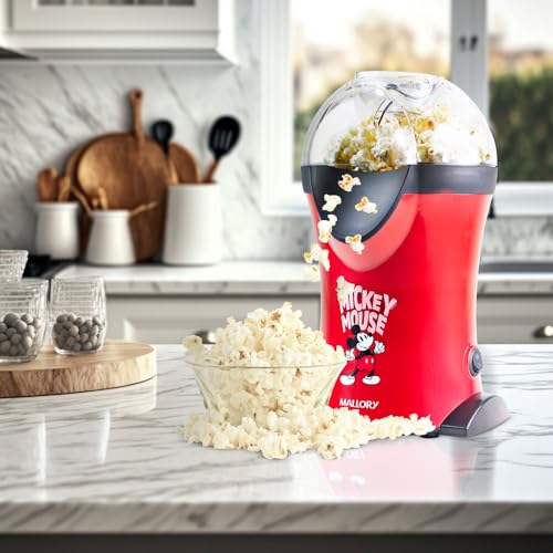 Pipoqueira Elétrica Mallory Mickey Mouse – Pipocas Sequinhas e Sem Óleo, Bocal Expedidor, Copo Medidor para Manteiga e Pés... glide