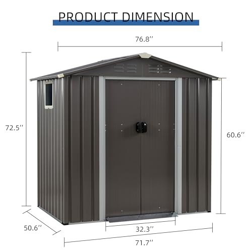 JYQAQA-6×4-FT-Outdoor-Garden-Storage-ShedWaterproof-Metal-Garden-Sheds-with-Lockable-Double-DoorWeather-Resistant-Steel-Tool-Storage-House-Shed-forGardenPatioLawn-Gray JYQAQA 6×4 FT Outdoor Garden Storage ShedWaterproof Metal Garden Sheds with Lockable Double DoorWeather Resistant Steel Tool Storage House Shed forGardenPatioLawn Gray