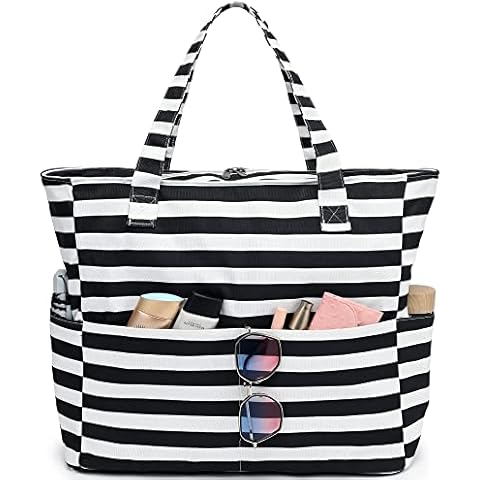 LEDAOU Beach Bag Waterproof Sandproof Women Tote Bag Pool Bag with Zipper for Gym Grocery Travel with Wet Pocket Cover
