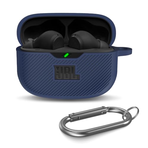 WADVCU for JBL Vibe Beam/JBL Vibe Beam 2/ JBL Vibe 200TWS Case Cover Silicone Scratch Resistant Logo Visible Cover Compatible with JBL Vibe 200TWS & Beam & Beam 2 Charging Case with Carabiner-Blue