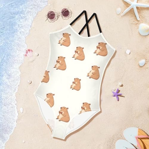 Capybara Pattern Girls One Piece Swimsuits Quick Dry Beach Swimwear Bathing Suit3