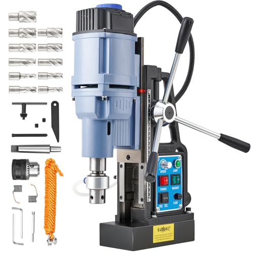 ZELCAN Mag Drill Press1550W, Portable Magnetic Drill Press with 50mm Boring Diameter and Reversible & Stepless, 13900 N 650 RPM Electric Drilling Machine with 11 Bits