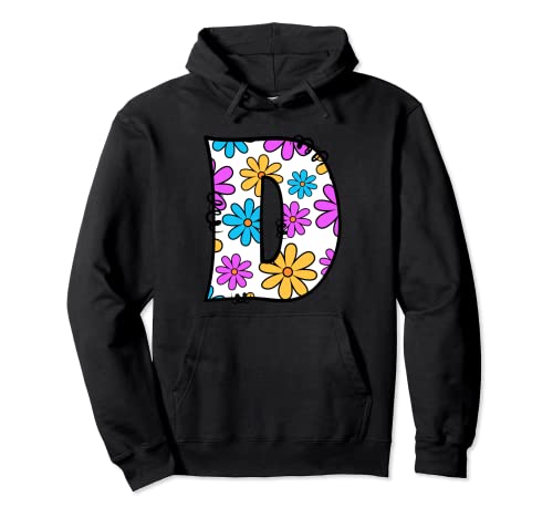 Letra D retro Groovy Daisy inicial con monograma con nombre floral Y2K Sudadera con Capucha