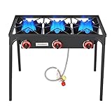Vivicreate 3 Burner High pressure Propane Stove, 28 Inch Tall Camping Stove with cast iron burner 105000 BTU power, Stable Legs for Outdoor Use