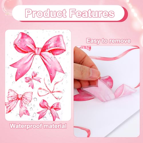 8 hojas de pegatinas de lazo rosa para pared miniatura 4