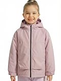 Gogokids Boys Girls Waterproof Jacket Insulated Padded Windbreaker Raincoat Sports Hooded Outerwear for Hiking Gear, Pink, 5-6 Years