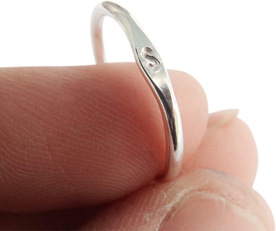 Sideways Silver Initial Stacking Ring,Personalized Rings,Minimalist Rings,Initial Rings,Thick Stacking Rings,Gold Ring,Rings,Couples Rings