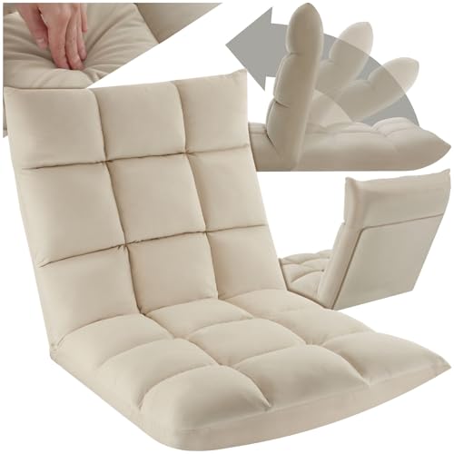 tectake® Poltrona Relax in Velluto, Poltrona Regolabile in 14 Posizioni, Imbottitura Spessa, Rivestimento Lavabile, Telaio in Acciaio, Ideale per Salotto, Camera da Letto, Ufficio - Beige