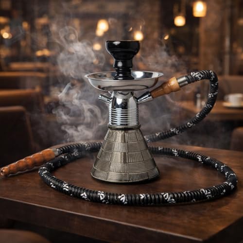 Image of AL-Sheesh Petite Glass Hookah | Designer Alumunium 9 inch Inch Glass, Iron Hookah Set For Heavy Smoke | Perfect for Party (Luster Black)