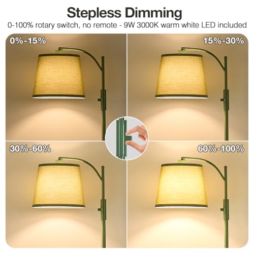 Image of AIDENOEY Fully Dimmable Floor Lamp for Living Room,Standing Lamp Rotary Switch with Table&Linen Beige Shade,Green Tall Lamps for Bedroom with Adjust Head,9W LED Bulb Included