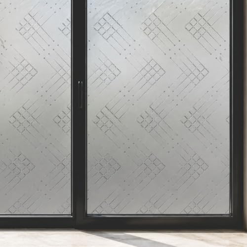 Image of CVANU Frosted Geometric Privacy Window Film, Self Adhesive Waterproof Vinyl Decorative Glass Covering Sheet for Doors, Windows, Bathroom, Home & Office (24 x 36 Inch)