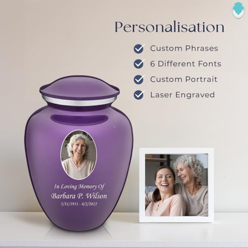 Image of Geturns - Adult Cremation Urns for Human Ashes I Large Purple Photo Funeral Urn for Female and Male I 200 lbs
