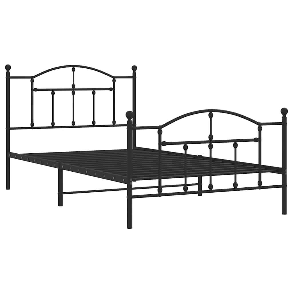 vidaXL Bettgestell, Bettrahmen mit Kopfteil Fußteil, Metallbett Bett mit Lattenrost, Einzelbett Gästebett Schlafzimmer, Metall Schwarz 100x200cm