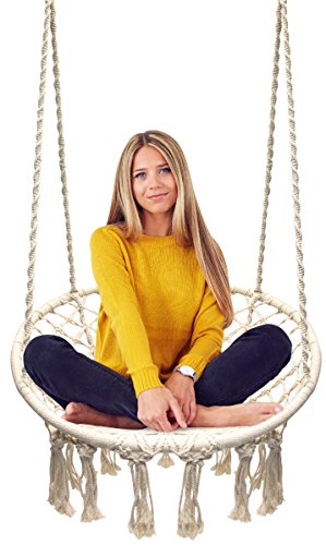 Sorbus Swing Chair Macrame Hanging Hammock Chair – Stylish Decorative Premium Cotton Ceiling Boho Chair For Durability- Indoor, Outdoor, Chair, Patio, Porch, Garden, Gifts - Max 250Lbs #TOP4