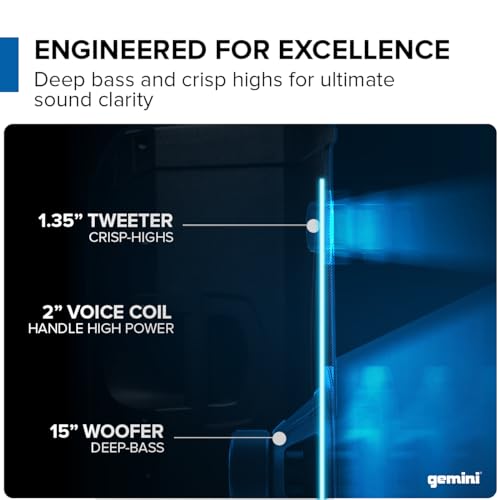 Gemini GD-L215PRO: 1300W Bluetooth DJ PA Speaker with LED Party Lights, 15” Woofer, 3-Channel Mixer & TWS Link – Powerful Sound for DJs, Parties & Events
