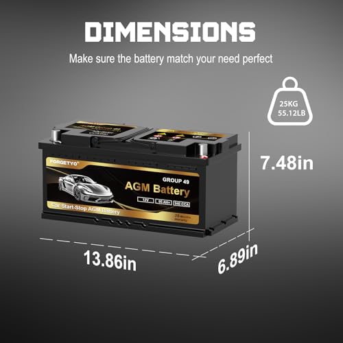 Image of 49-H8-AGM BCI Group Size 49 12V 95 AH, 186RC, 940 CCA Rechargeable AGM Maintenance Free Automotive Battery