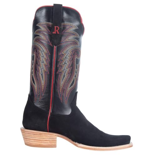 R Mens Black Rough Out 13In Black Cowhide Top Cutter Toe Boot Black4