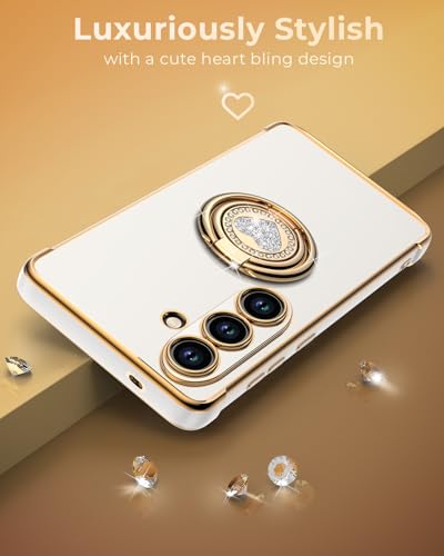 Image of XYZ for Galaxy S26 Plus Case with Stand, for Samsung Galaxy S26 Plus Case with Double Ring Kickstand, Women Girls Cute Love-Heart Bling Luxury Protective Phone Case for Samsung S26 Plus, White