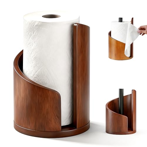 Wooden Kitchen Roll Holder HVOCEH Moisture-proof Kitchen Roll Holder Free Standing Paper Towel Holder with One-Handed Tear for Kitchens Bathroom Livingroom Home Decor 26.6 * 16.5 * 16.5 cm
