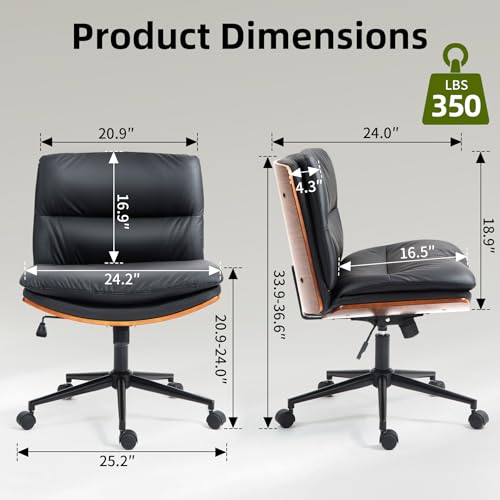 Office Chair, Criss Cross Legged Office Desk Chairs with Wheels, PU Leather Adjustable Swivel Walnut Task Chair with Wide Seat, Ergonomic Mid Back Computer Chair for Meeting Room, Home - Image 4