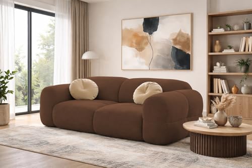 Image of Casaliving Vetras Modern Velvet Bubble Cloud Sofa, Tufted Design Upholstered 2 Seater Sofa Set for Living Room, (Brown Colour) Premium Velvet Fabric Sofa