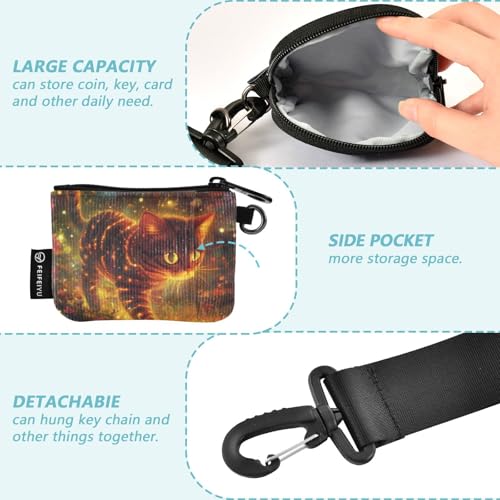 Burgundy Gold Cat Women's Dual Wallets Business Card Cases Thin Flat Identity Card Protector with Zipper Pocket for Lady 2 Pcs monedero y tarjetero para Mujer3