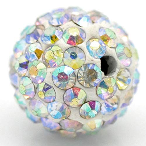 RUBYCA Pave Czech Crystal Disco Ball Clay Beads fit Shamballa Jewelry (50pcs, 12mm, White AB Crystal)