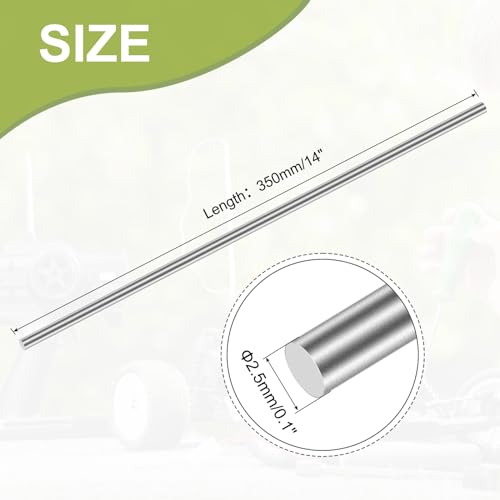 Image of 304 Stainless Steel Round Rod 2.5mm x 350mm, 10pcs Metal Solid Shaft Rods Lathe Bar Stock for Industry, Metal Working Hobbies and DIY Craft