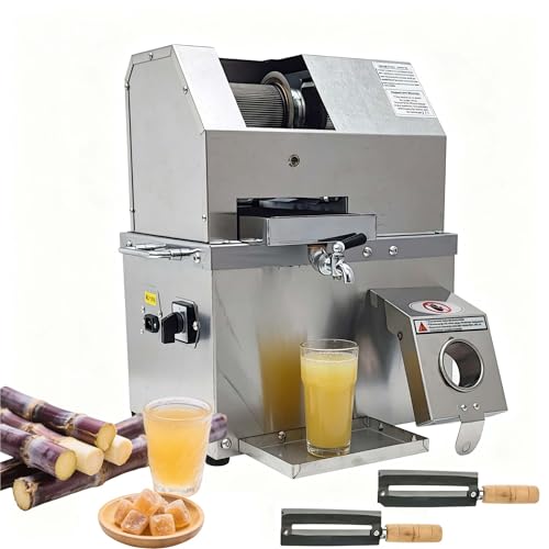 Image of Yokoma 110V 800W Electric Sugar Cane Juicer, Sugarcane Juicer Machine, 3 Stainless Steel Rollers, Sugarcane Juice Extractor Squeezer for Home/Commercial, W/Openable Cover and 2 Sets Knives