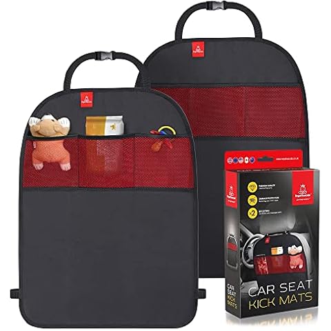 Royal Rascals Car Seat Kick Mat Protector - Universal Back Seat Protector for Kids, Car Pocket Organizer for Baby & Toddlers, Waterproof & Stain Protection for Upholstery - Set of 2 Kick Mats Cover