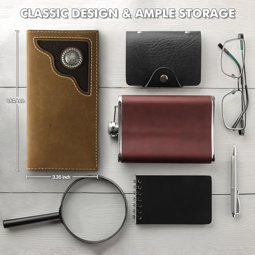 Wrangler Genuine Leather Bifold Wallet for Men - Long Wallets | Western Rodeo Wallets for Men with Extra Capacity & Gift Ready4