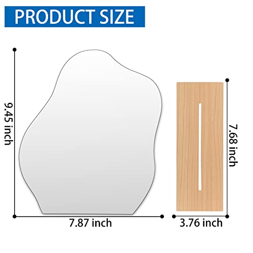 Mokoze Vertical Irregular Mirror Frameless Acrylic Makeup Mirror Aesthetic Mirror For Desk Funky Wavy Cloud Shape Wooden Stand For Living Room Bedroom And Minimal Spaces Home Decor #TOP2