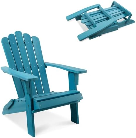 ACUEL Folding Adirondack Chair, Poly Lumber Fire Pit Chair, Durable All-Weather Patio Chairs for Garden, 350 Lbs Support Oversized Adirondack Chair(Blue, 1 pc)