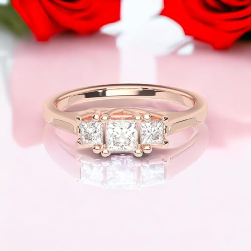 0.60Ct Princess Cut Moissanite 3 Stone Trilogy Engagement Rings For Women Ring4