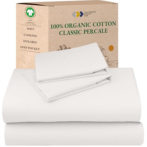 California Design Den King Sheets Set - Soft 100% Organic Cotton Sheets with Deep Pockets, Crisp Percale, Breathable and Durable Bedding Set - True Ivory