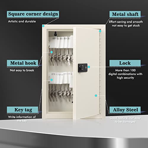 Dalmbox Key Cabinet With Combination Lock, Key Storage Box Wall Mount, Steel Security Locking Key Lock Box With Code, 40 Key Hooks And Key Tag Labels, 8.66 X 3.54 X 12.8 Inch, White #TOP3