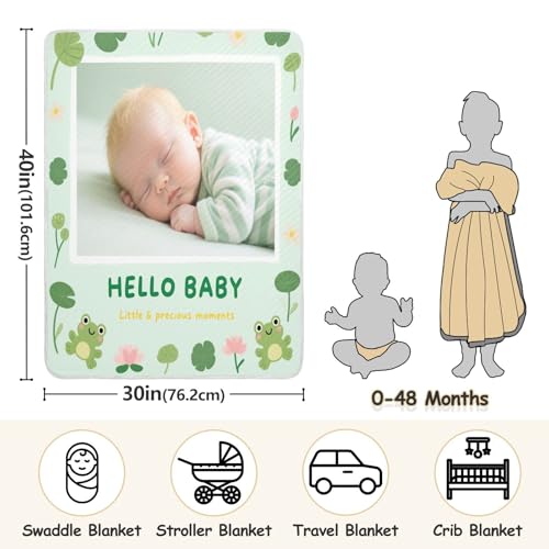 Custom Cute Baby Image Cartoon Frog Animal Green Blanket for car seat Soft para personalizados Kitten Blankets with Names on for Girls or Boys 30x40in necesarias para3