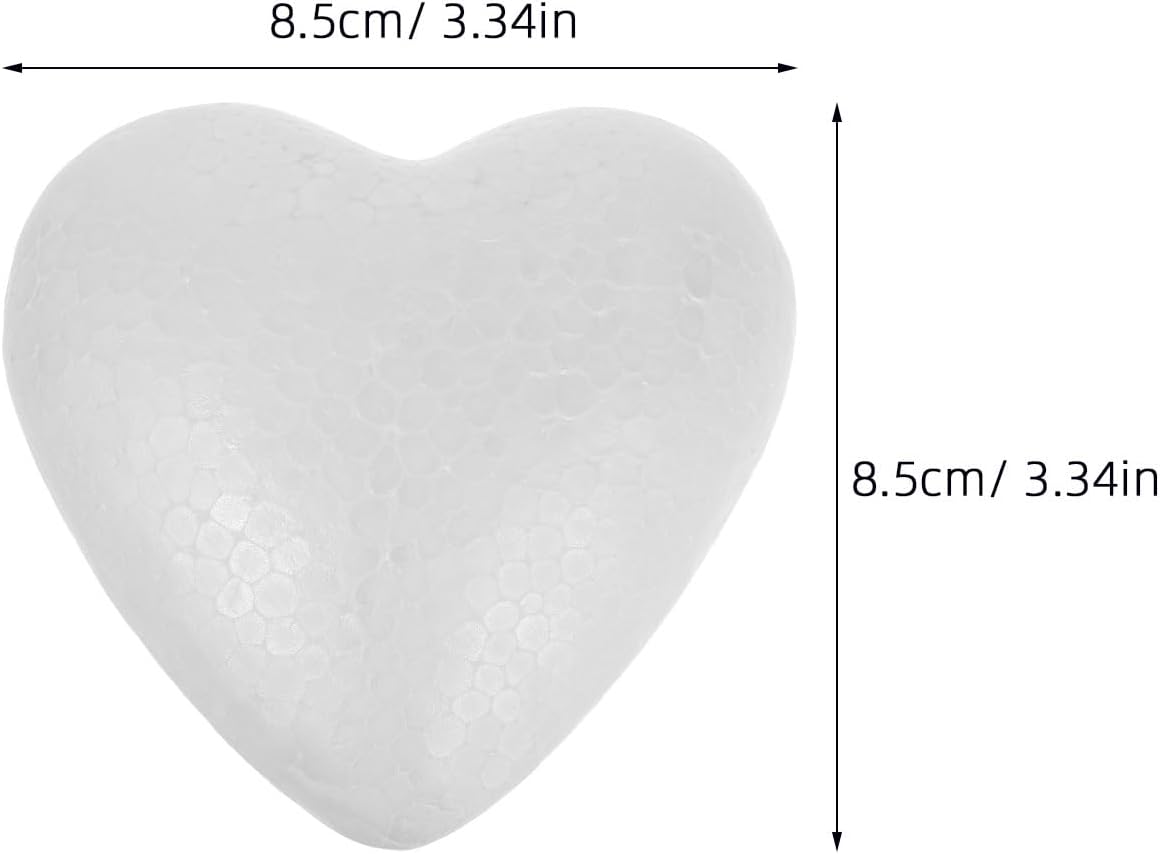 EXCEART 20 Pcs Heart Shaped Foam Balls, 3.34" White Hearts for Valentines Day Crafts, Blank Polystyrene Shapes for Wedding Decor, DIY Floral Arrangements & School Projects