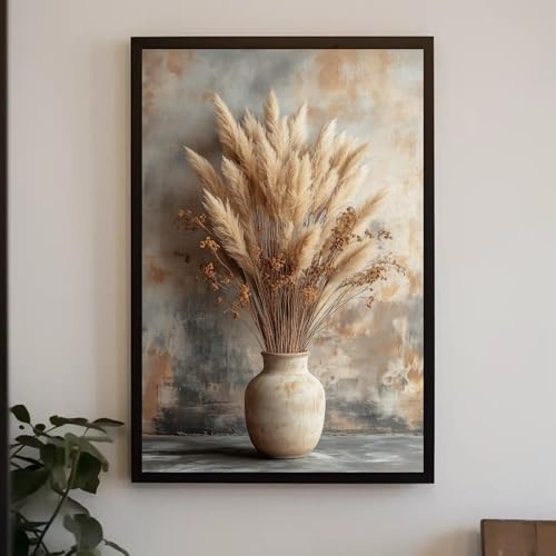 Herbe de la pampa toile murale bohème pour un salon chaleureux et neutre